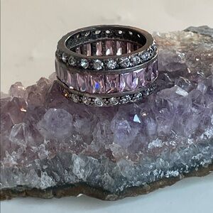 Elegant 925 Silver Crystals Emerald Cut Pink  Women's Vintage Ring
